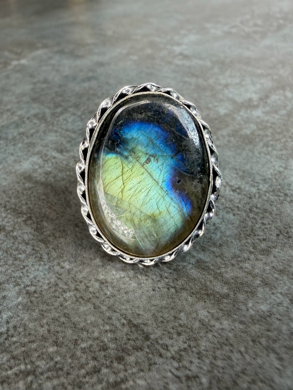 Boho Style Vintage Labradorite Statement Ring Size 9 Silver 925 Jewelry Women
